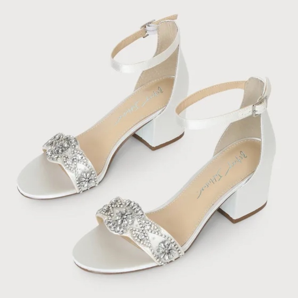 Blue by Betsey Johnson White Heels with Crystal Embellishment